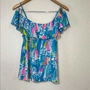 Lilly Pulitzer Blue and Pink Ruffled Blouse